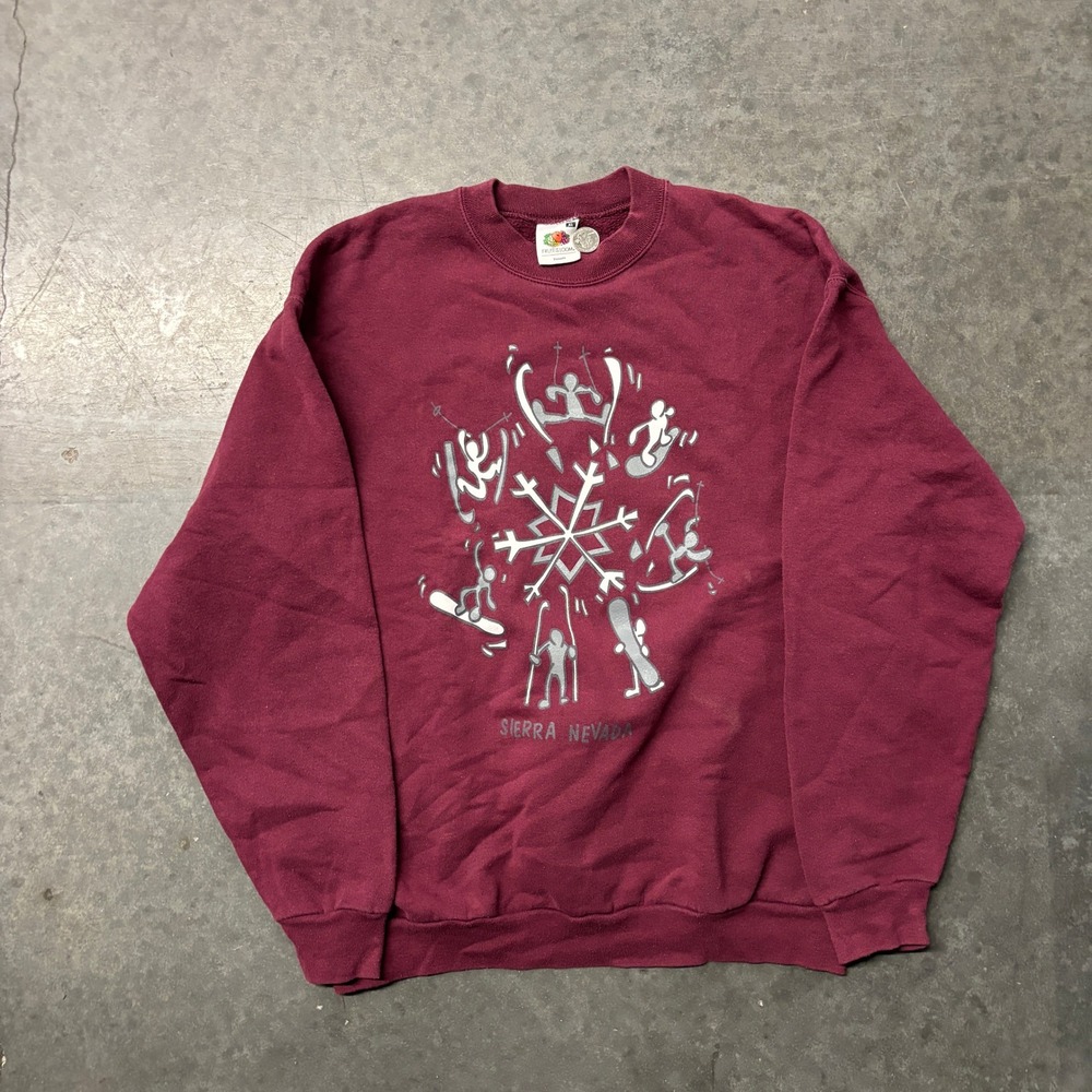 Vintage Fruit of the Loom Sierra Nevada Ski Snowboard Sweatshirt XL Maroon